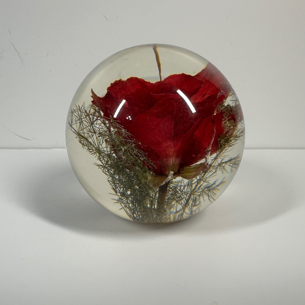 Hafod Grange‎ 3" Red Rose Paperweight Vintage 2002 Great Britain Resin Desk